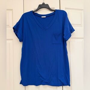 ⭐️Blumin Apparel - Royal Blue Ribbed with Pocket Short Sleeve Blouse Woman's XL